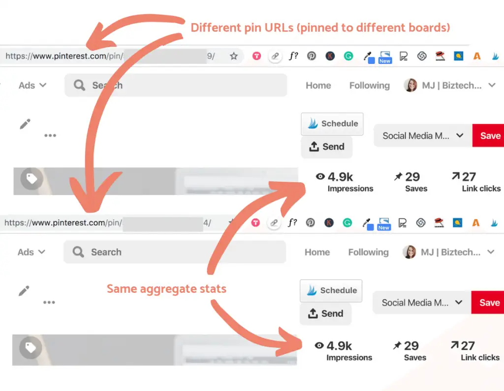 Aggregate pin stats for 2 different pin urls