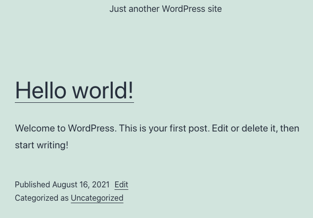 Thème WordPress par défaut sur l'installation du nouveau site de staging Ezoic