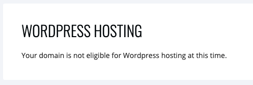 Ezoic WordPress Hosting "Your domain is not eligible for WordPress hosting at this time"