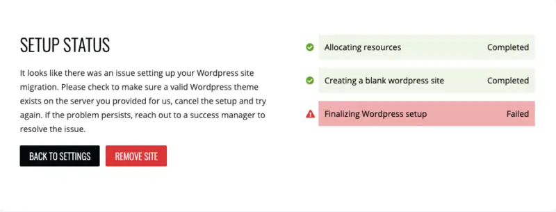 Ezoic WordPress Hosting Setup Status Error
