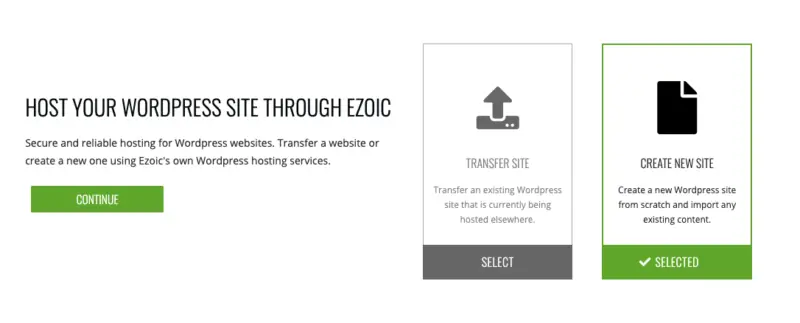 HOST YOUR WORDPRESS SITE THROUGH EZOIC - Create New Site Option